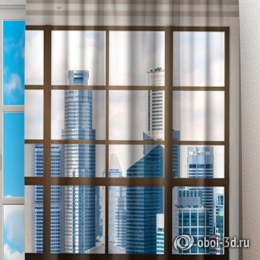 картинка Фотошторы «Окна с панорамным видом на город» | интернет-магазин фотообоев ARTDECO