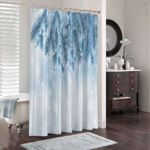картинка 3D штора для ванной «Ветка ели в снегу» | интернет-магазин фотообоев ARTDECO