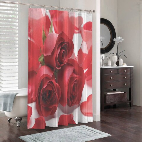 картинка 3D занавеска для ванны «Композиция с алыми розами» | интернет-магазин фотообоев ARTDECO