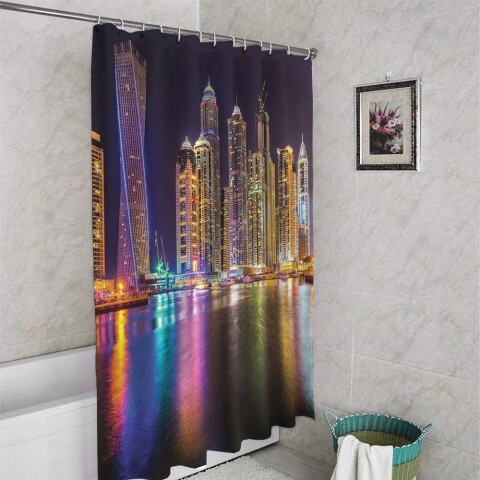 картинка 3D фото занавеска для ванной «Огни Дубая» | интернет-магазин фотообоев ARTDECO