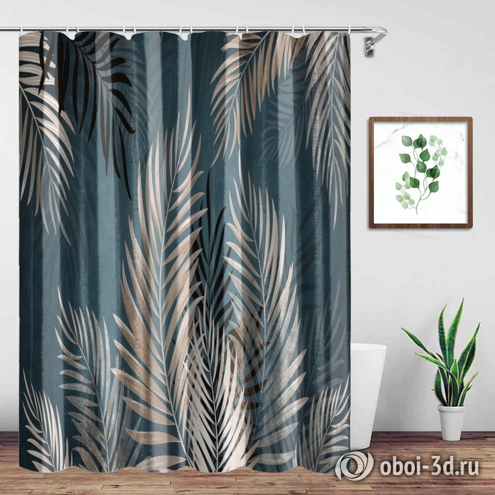 картинка Шторы для ванной «Ночные тропические ветви» | интернет-магазин фотообоев ARTDECO
