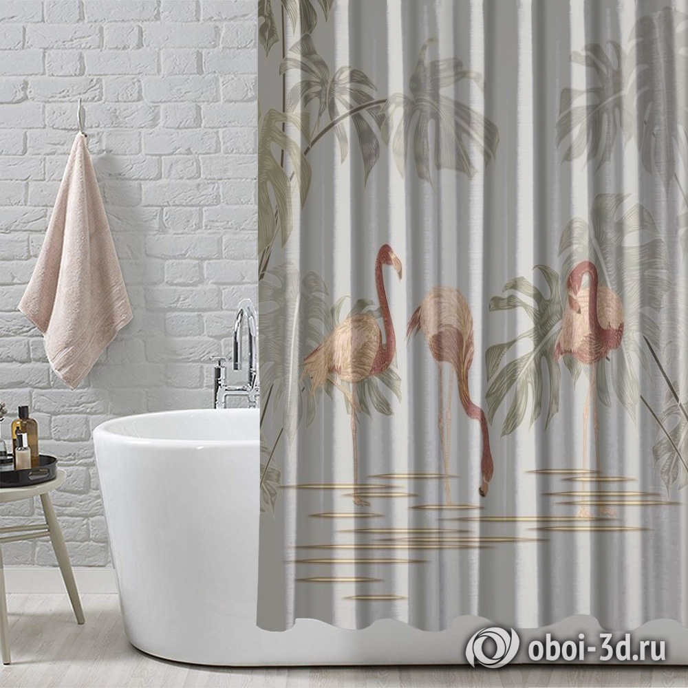 картинка Шторы для ванной «Аппликация с фламинго» | интернет-магазин фотообоев ARTDECO