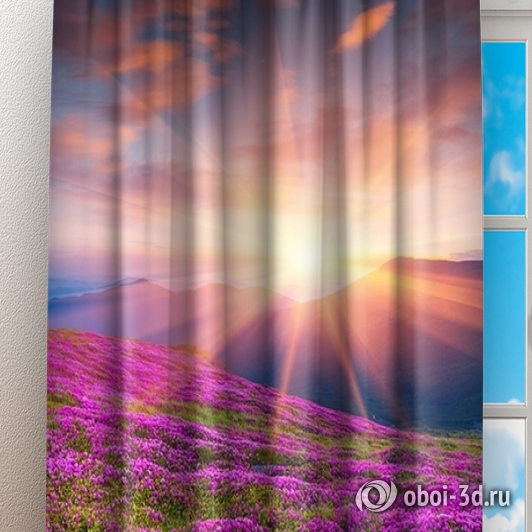 картинка Фотошторы «Рассвет на цветочной поляне» | интернет-магазин фотообоев ARTDECO