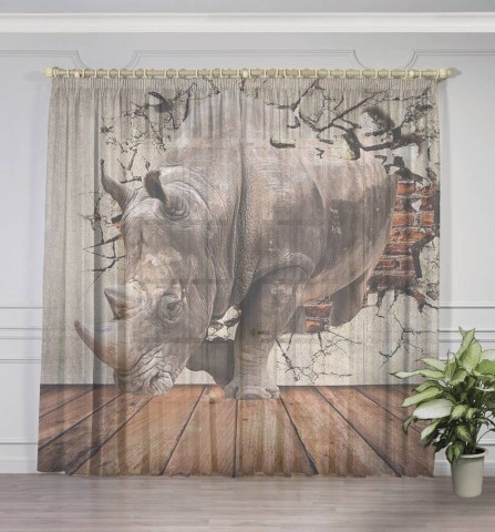 картинка 3D фототюль "Носорог сквозь стену" | интернет-магазин фотообоев ARTDECO
