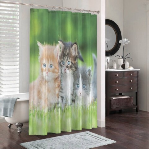 картинка 3D занавеска в ванную комнату «Котятки» | интернет-магазин фотообоев ARTDECO
