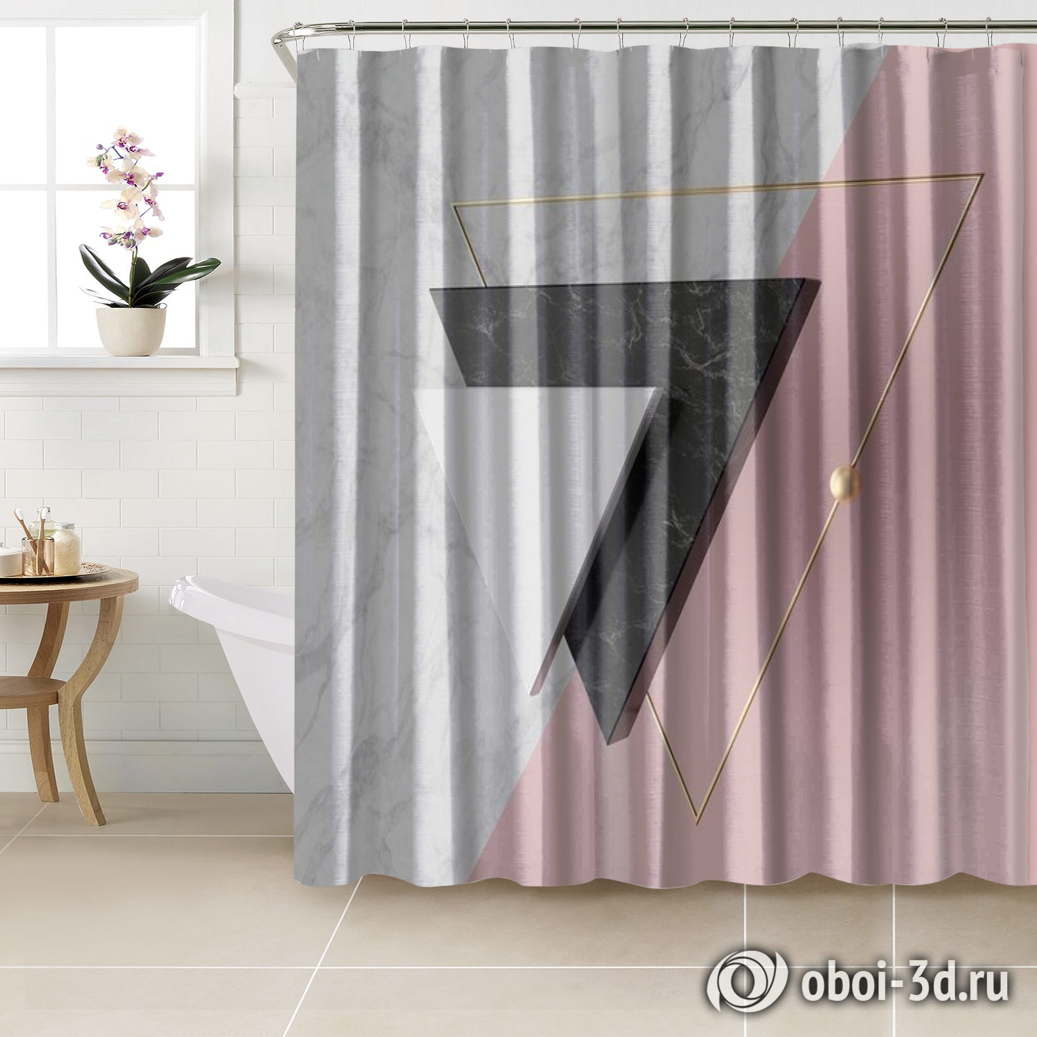 картинка Шторы для ванной «Объемные мраморные треугольники» | интернет-магазин фотообоев ARTDECO