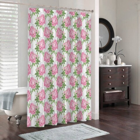 картинка 3D фото занавеска для ванной «Розовые пионы» | интернет-магазин фотообоев ARTDECO