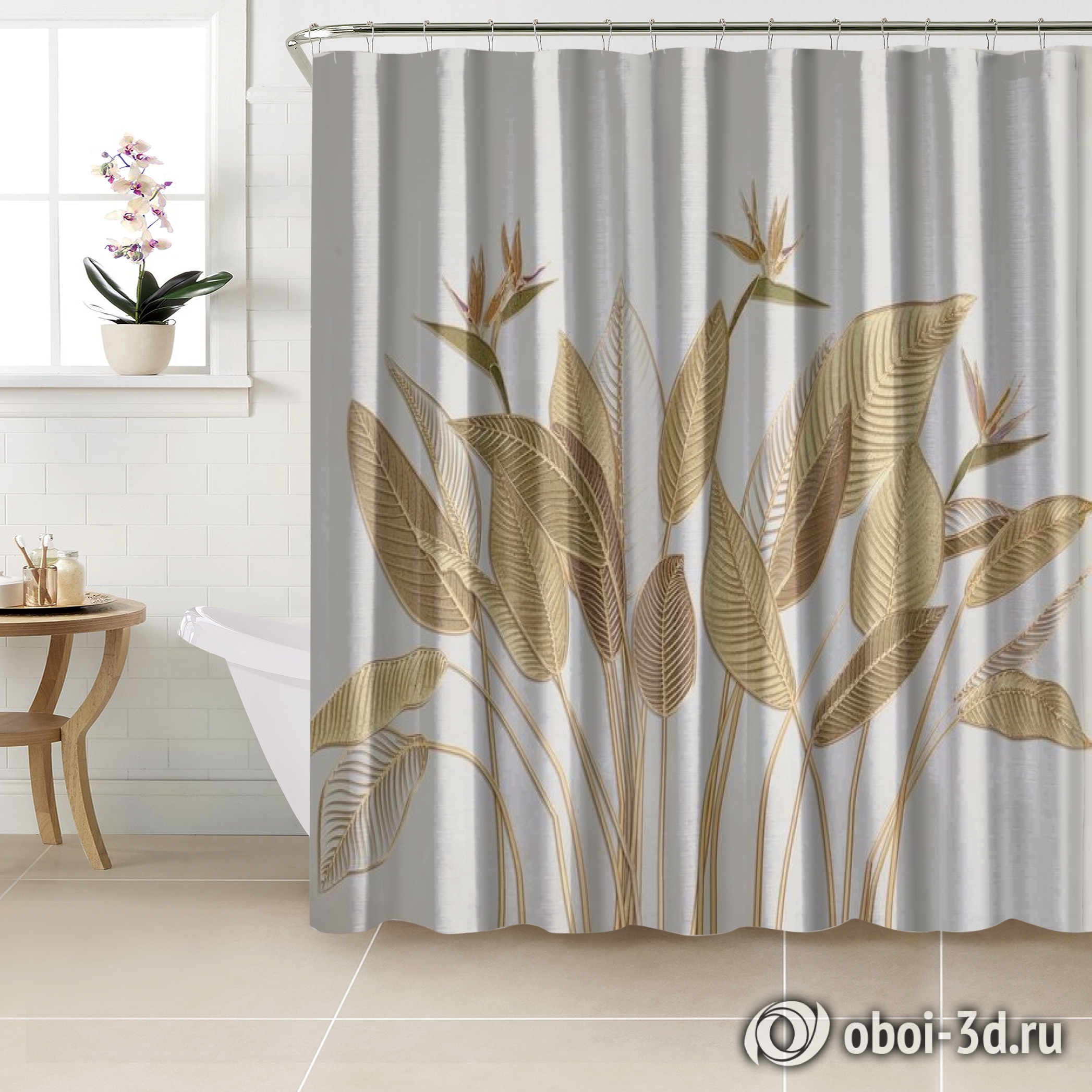 картинка Шторы для ванной «Золотые листья» | интернет-магазин фотообоев ARTDECO