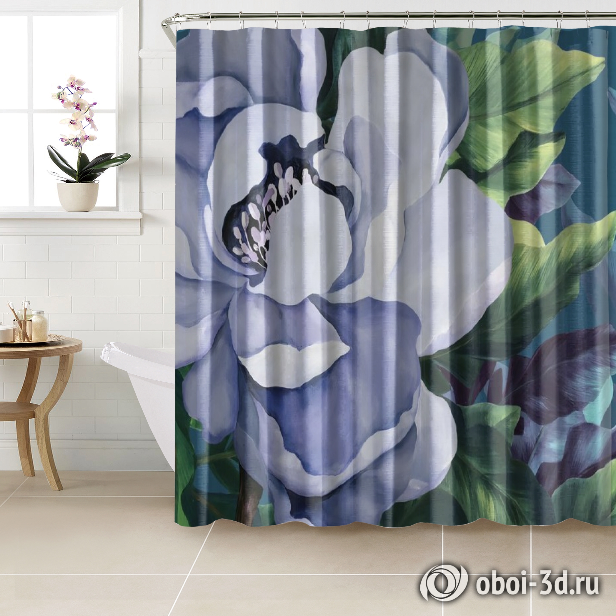 картинка Шторы для ванной «Величественный цветок в голубых тонах» | интернет-магазин фотообоев ARTDECO