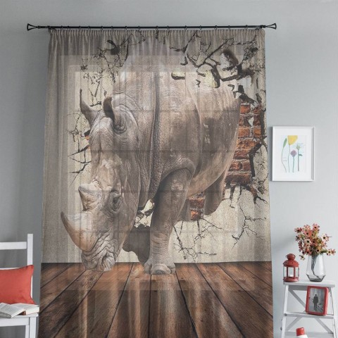 картинка 3D фототюль "Носорог сквозь стену" | интернет-магазин фотообоев ARTDECO