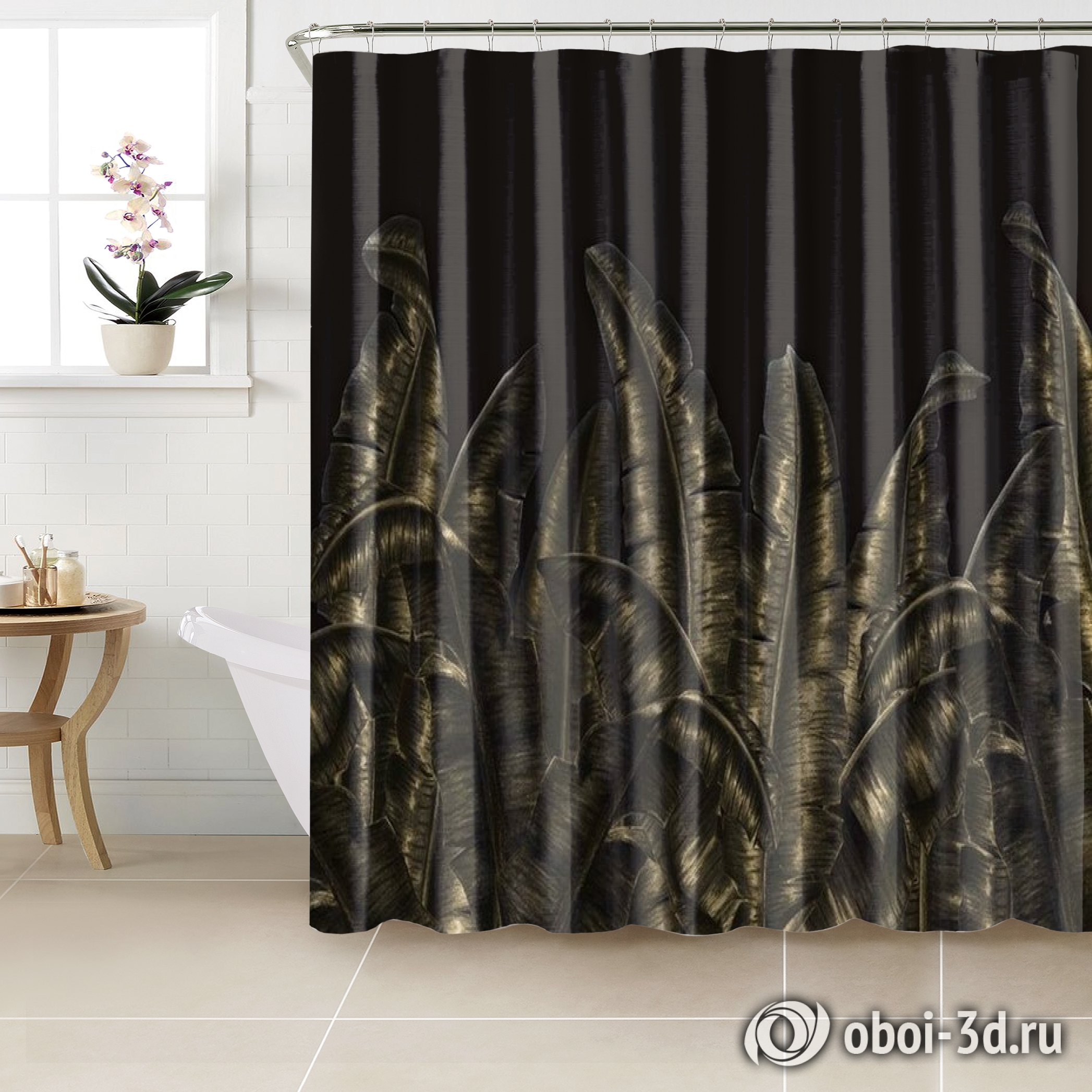 картинка Шторы для ванной «Золотая лиственная изгородь» | интернет-магазин фотообоев ARTDECO