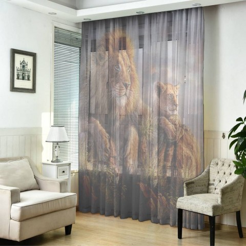 картинка Тюль для штор "Величественные львы" | интернет-магазин фотообоев ARTDECO
