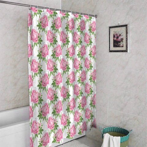 картинка 3D фото занавеска для ванной «Розовые пионы» | интернет-магазин фотообоев ARTDECO