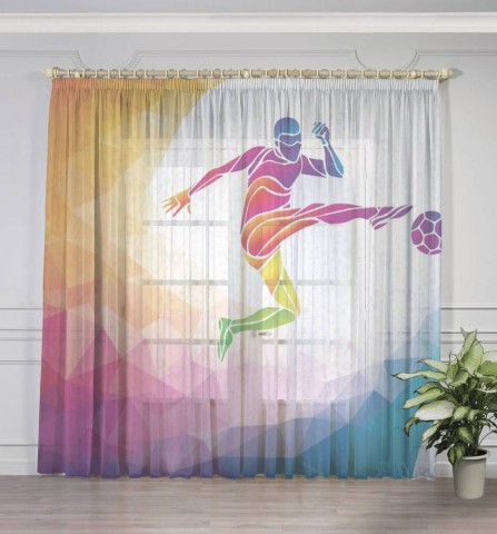 картинка 3D Тюль на окна "Красочный футболист" | интернет-магазин фотообоев ARTDECO