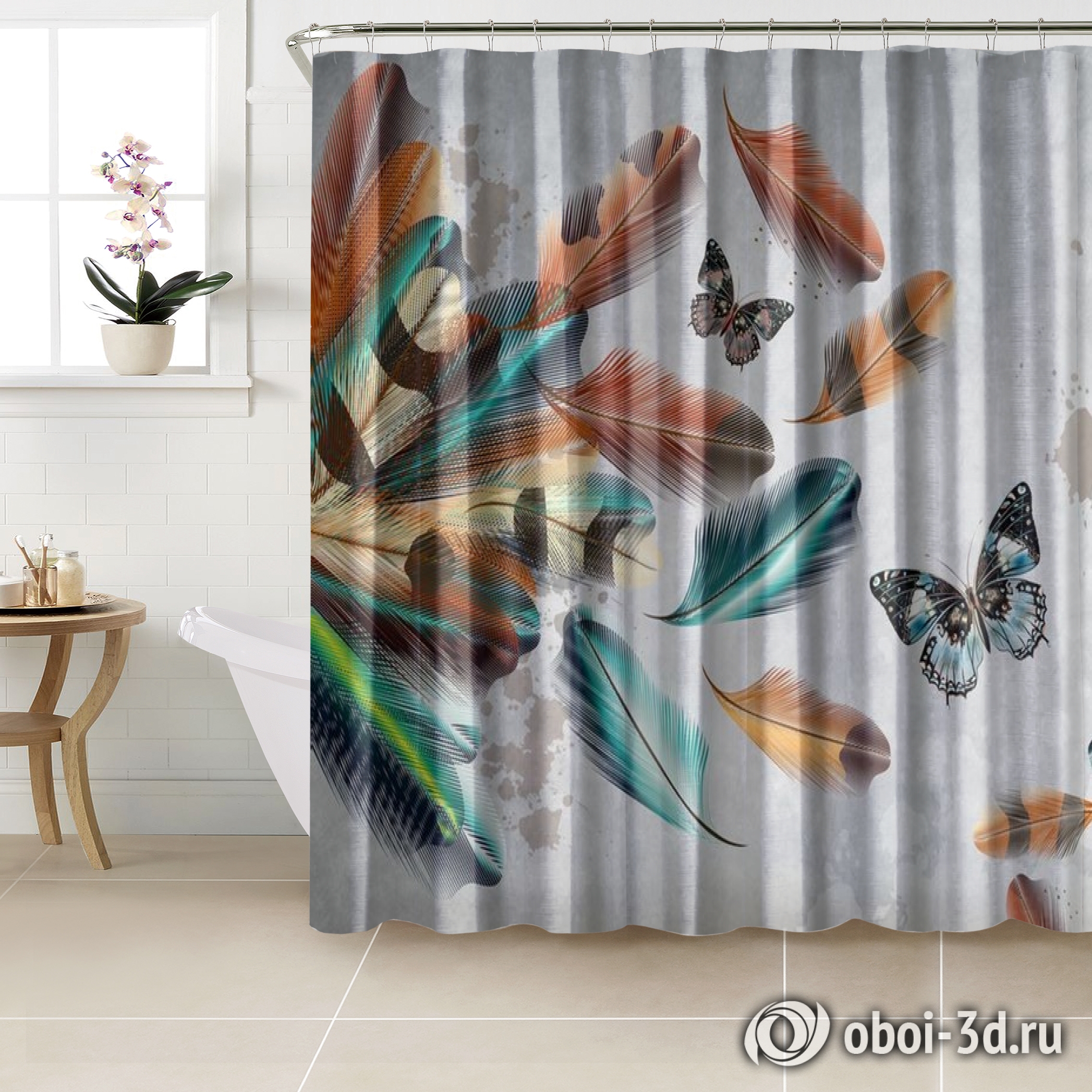 картинка Шторы для ванной «Бабочки в ярких перьях» | интернет-магазин фотообоев ARTDECO