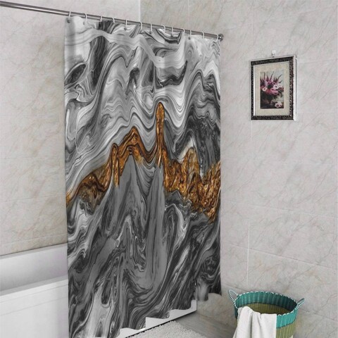 картинка 3D штора для ванной «Золотая лава» | интернет-магазин фотообоев ARTDECO