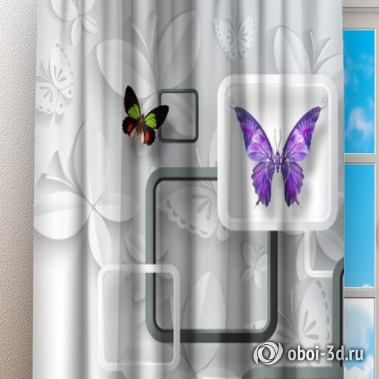 картинка Фотшторы «Яркие бабочки на объемном фоне» | интернет-магазин фотообоев ARTDECO