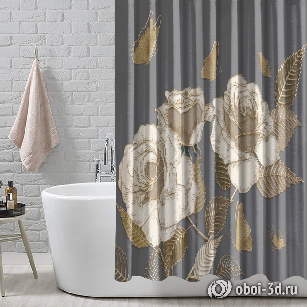картинка Шторы для ванной «Розы в золотом тиснении» | интернет-магазин фотообоев ARTDECO