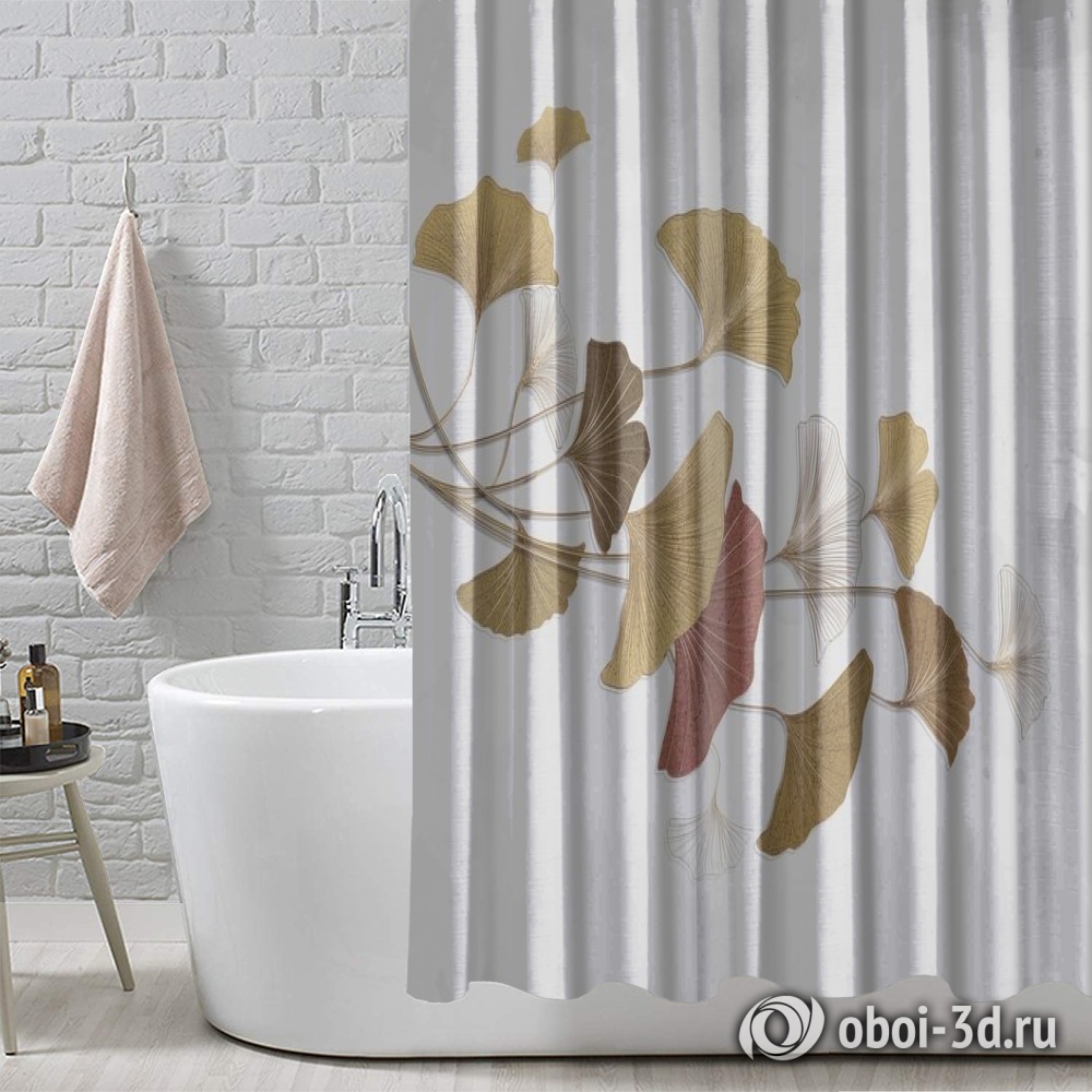 картинка Шторы для ванной «Золотистые зонтики на светлом» | интернет-магазин фотообоев ARTDECO
