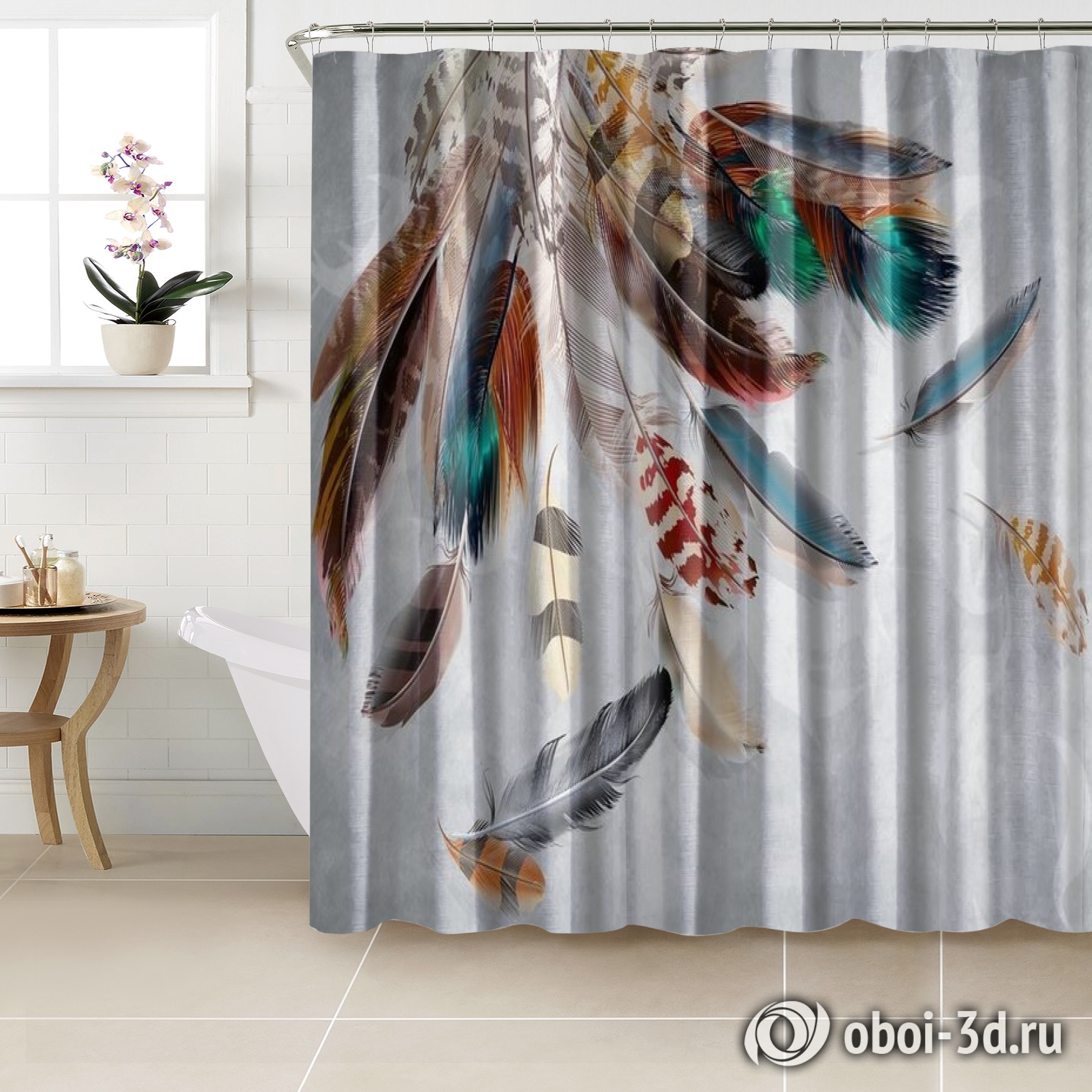 картинка Шторы для ванной «Веер из ярких перьев» | интернет-магазин фотообоев ARTDECO