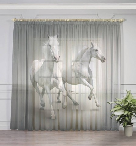 картинка 3D фототюль "Белые лошади на сером фоне" | интернет-магазин фотообоев ARTDECO