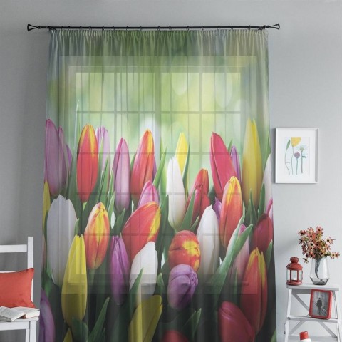 картинка 3D тюль "Разноцветные тюльпаны" | интернет-магазин фотообоев ARTDECO
