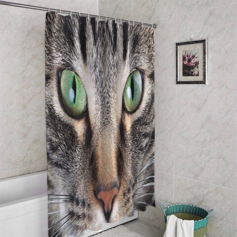 картинка 3D фотоштора для ванной «Кошачий взгляд» | интернет-магазин фотообоев ARTDECO