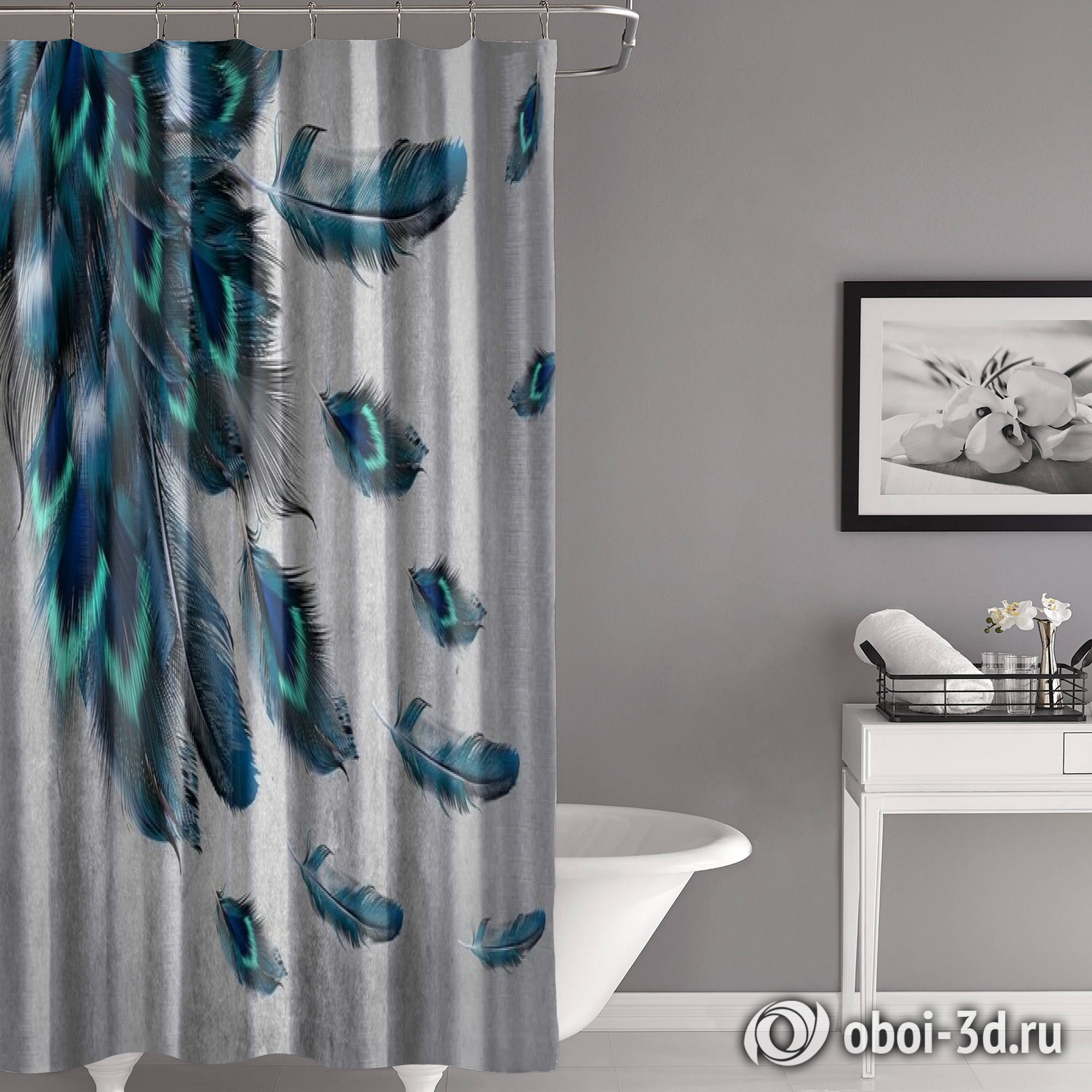 картинка Шторы для ванной «Красивые перья на штукатурке» | интернет-магазин фотообоев ARTDECO