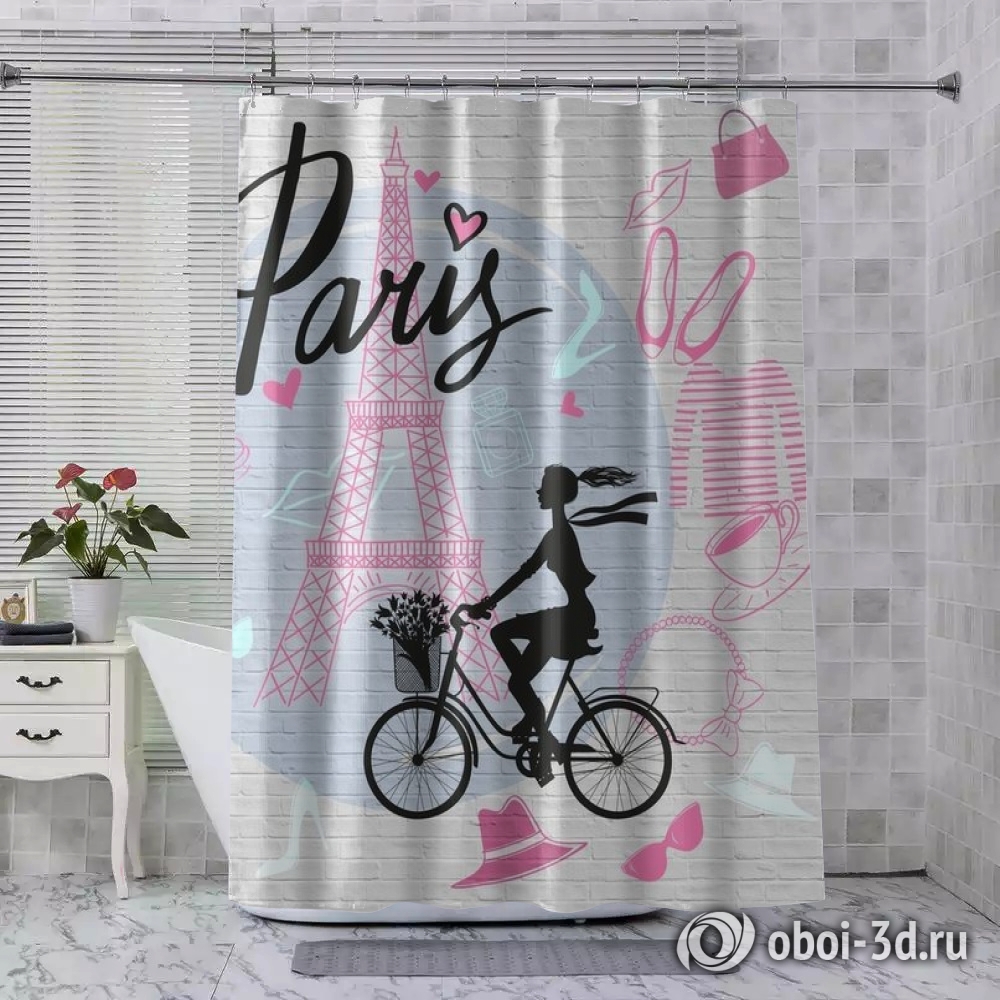 картинка Шторы для ванной «Париж с любовью» | интернет-магазин фотообоев ARTDECO