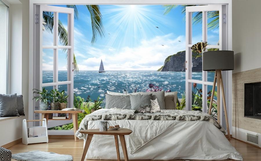 картинка 3D Фотообои  «Вид из окна на море» | интернет-магазин фотообоев ARTDECO