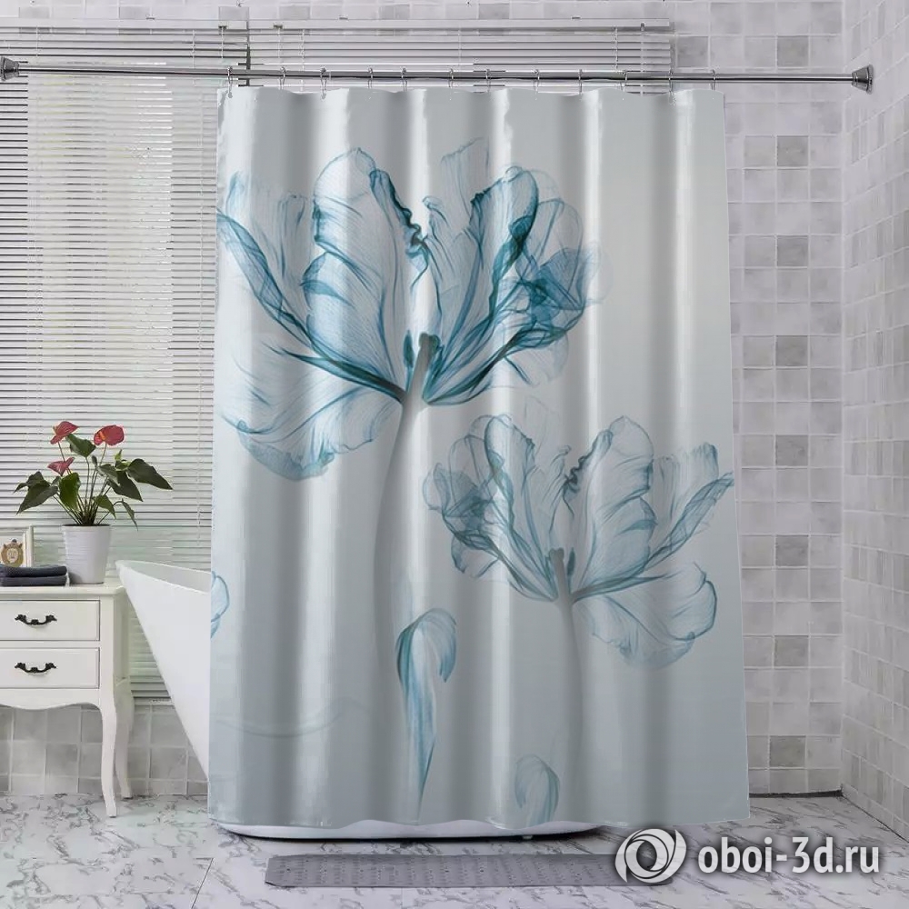 картинка Шторы для ванной «Облачные тюльпаны» | интернет-магазин фотообоев ARTDECO