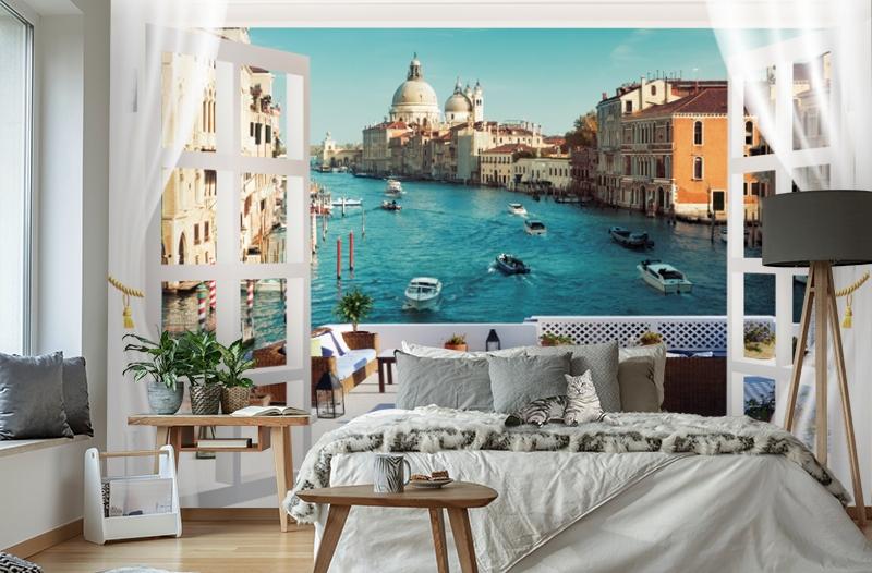 картинка 3D Фотообои  «Окно-балкон в Венеции» | интернет-магазин фотообоев ARTDECO
