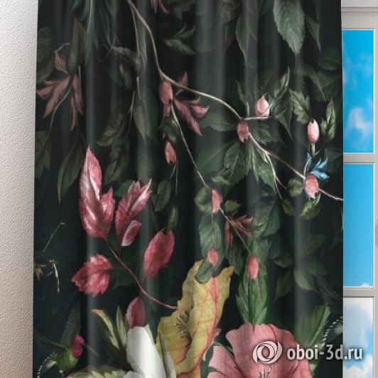 картинка Фотошторы «Колибри в цветущем саду» | интернет-магазин фотообоев ARTDECO