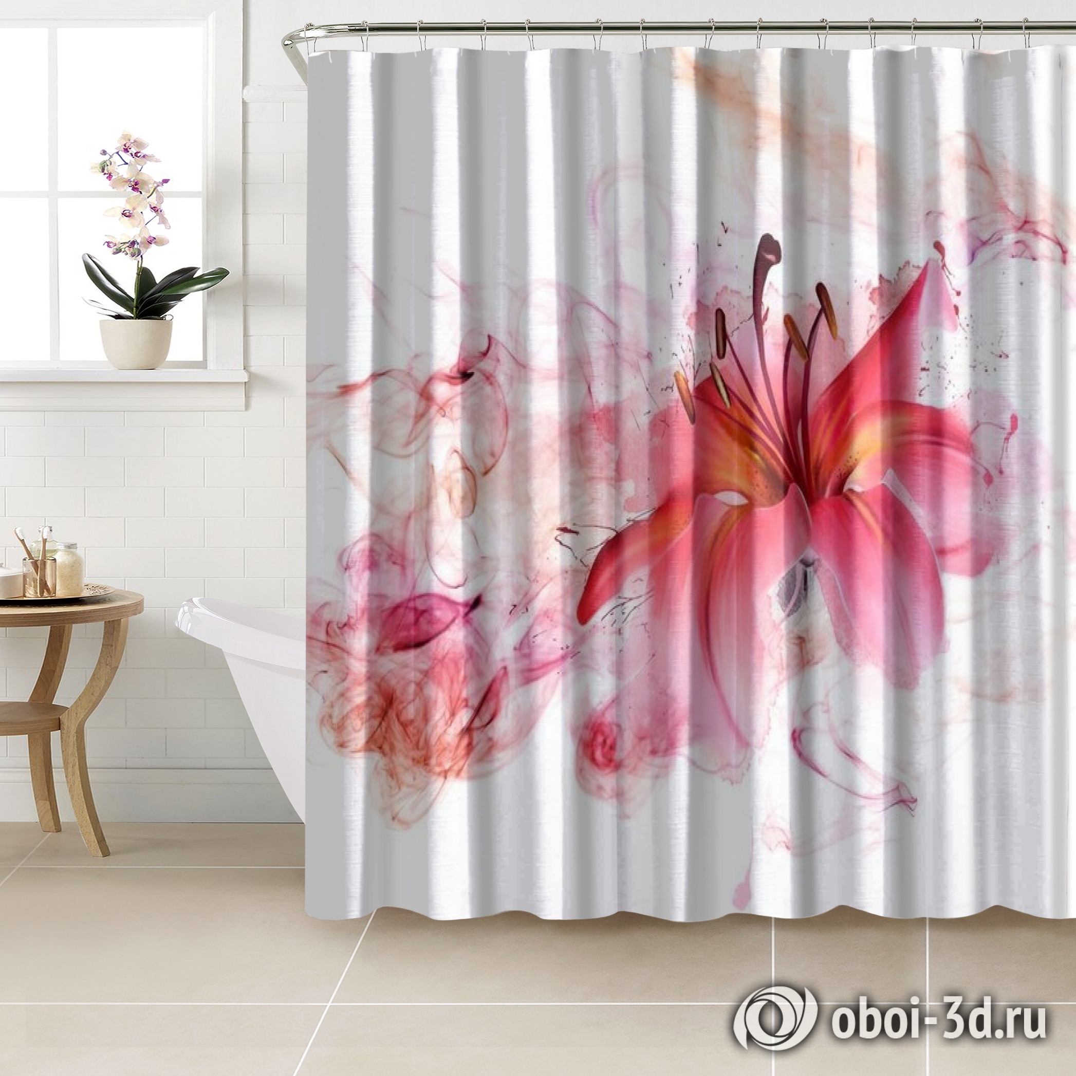 картинка Шторы для ванной «Лилия в огненной дымке» | интернет-магазин фотообоев ARTDECO