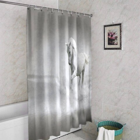 картинка 3D шторка для ванны «Белый конь бегущий по воде» | интернет-магазин фотообоев ARTDECO
