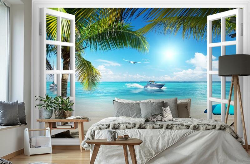 картинка 3D Фотообои  «Вид из окна на пляж» | интернет-магазин фотообоев ARTDECO