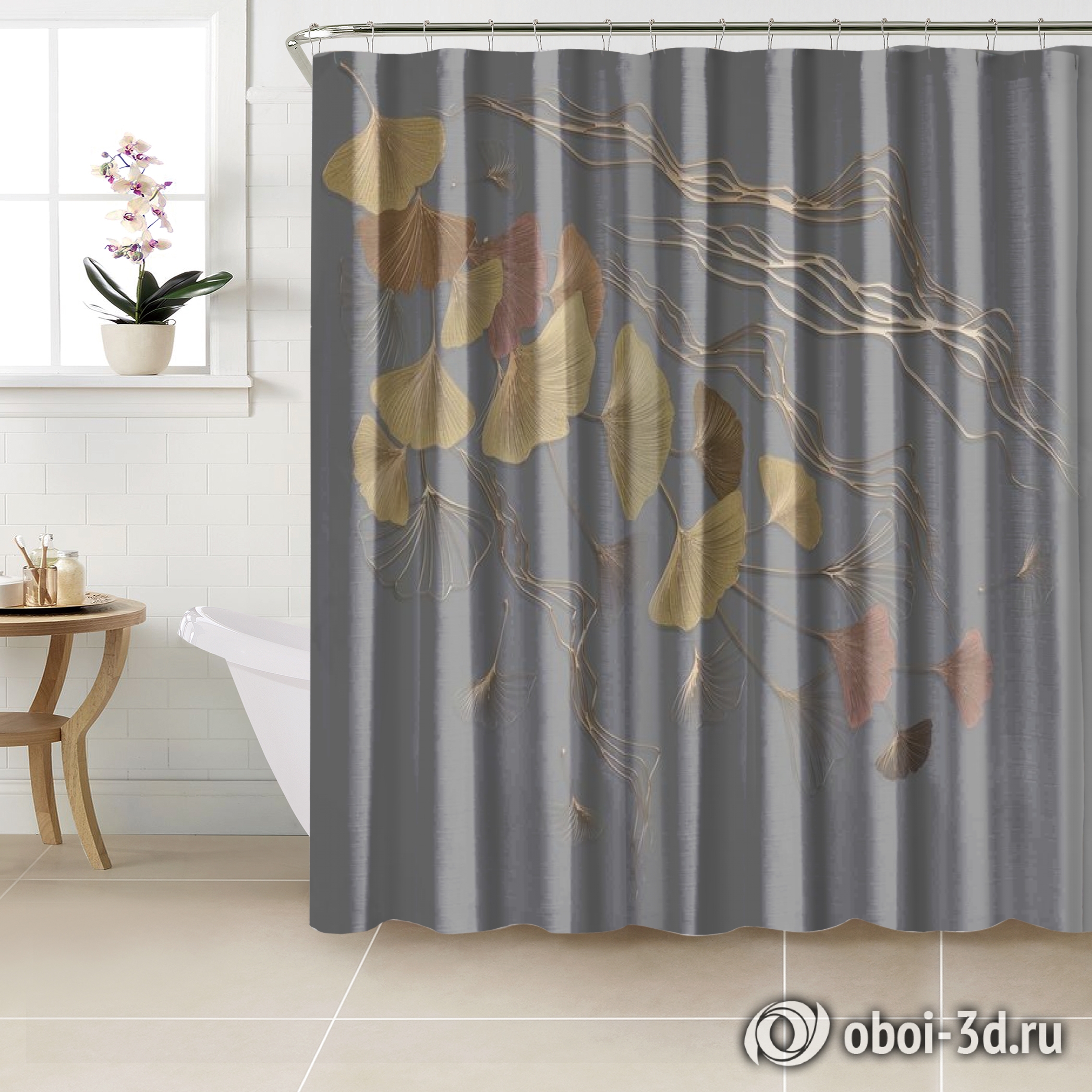 картинка Шторы для ванной «Золотистые зонтики» | интернет-магазин фотообоев ARTDECO