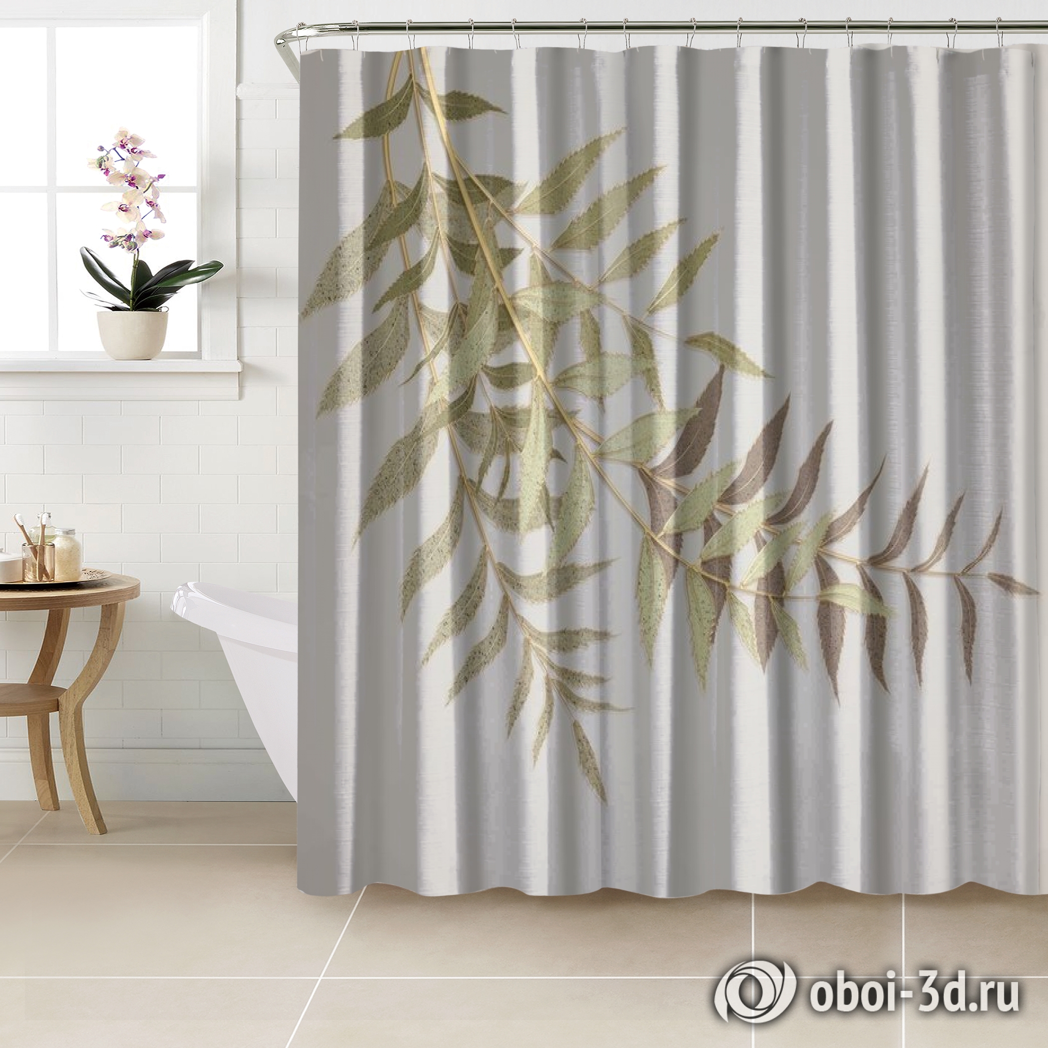 картинка Шторы для ванной «Ветви с золотом на бежевом фоне» | интернет-магазин фотообоев ARTDECO