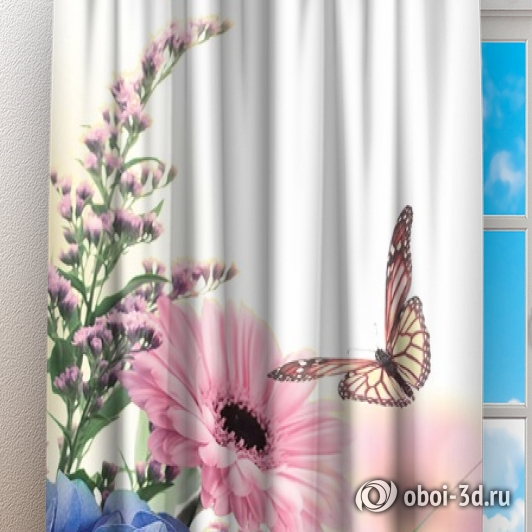 картинка Фотошторы «Бабочки над герберами» | интернет-магазин фотообоев ARTDECO