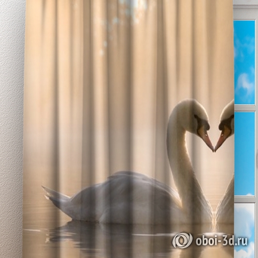 картинка Фотошторы «Влюбленные лебеди» | интернет-магазин фотообоев ARTDECO