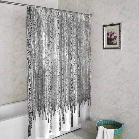 картинка 3D занавеска в ванную комнату «Березы зимой» | интернет-магазин фотообоев ARTDECO