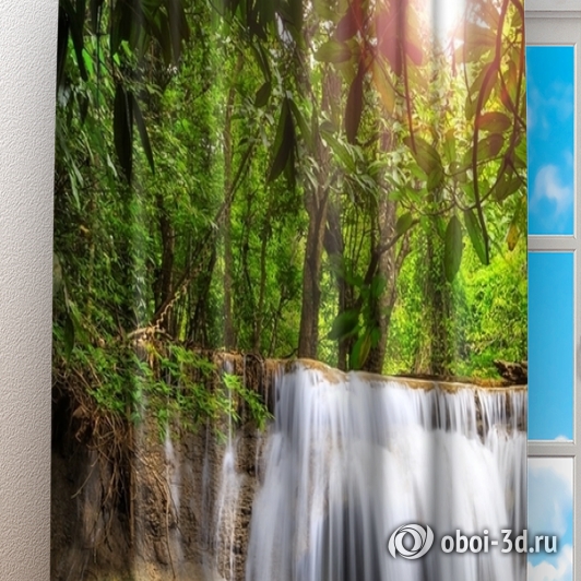 картинка Фотошторы «Водопад в лесу» | интернет-магазин фотообоев ARTDECO