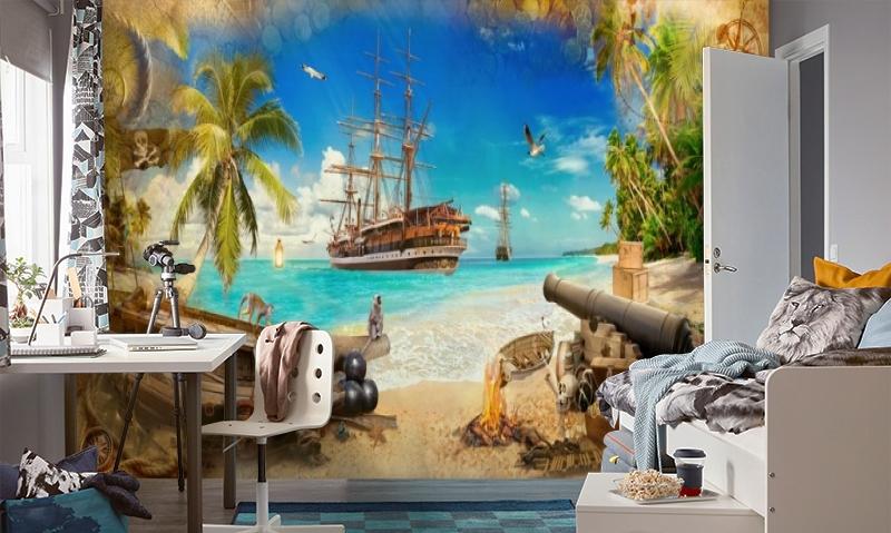 картинка 3D Фотообои «Пираты на побережье» | интернет-магазин фотообоев ARTDECO