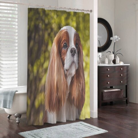 картинка 3D штора в ванную комнату «Длинноухая собачка» | интернет-магазин фотообоев ARTDECO