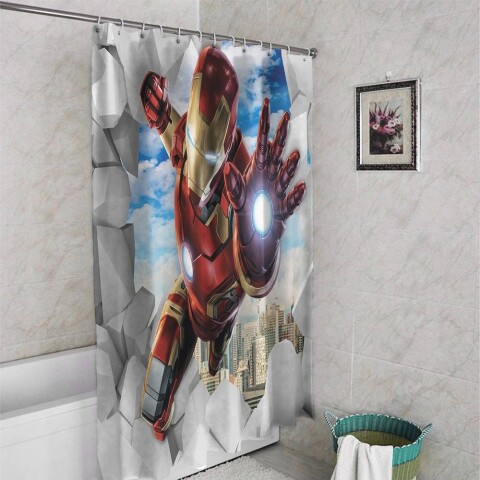 картинка 3D штора для ванной «Железный Человек» | интернет-магазин фотообоев ARTDECO