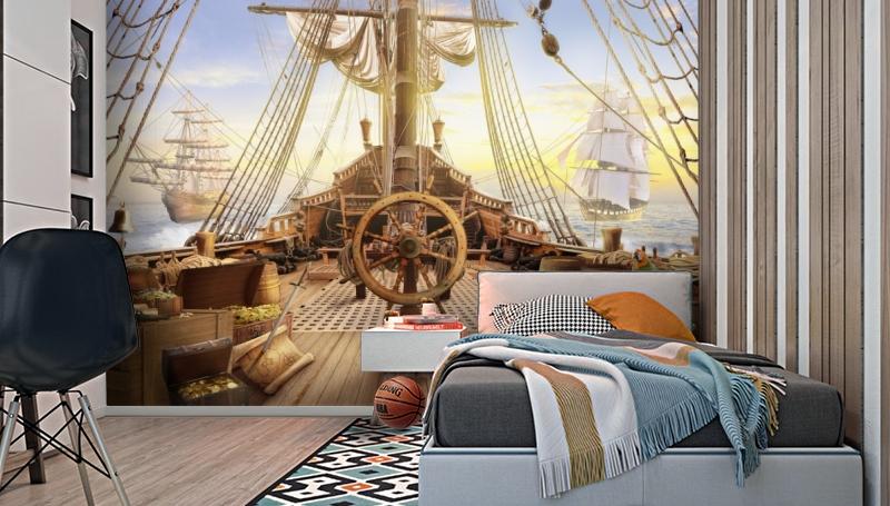 картинка 3D Фотообои «Штурвал пиратского корабля» | интернет-магазин фотообоев ARTDECO
