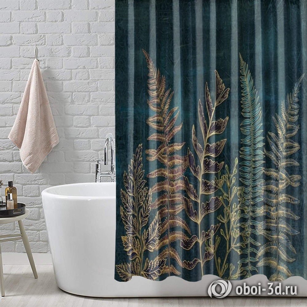 картинка Шторы для ванной «Лиственная композиция с золотом» | интернет-магазин фотообоев ARTDECO