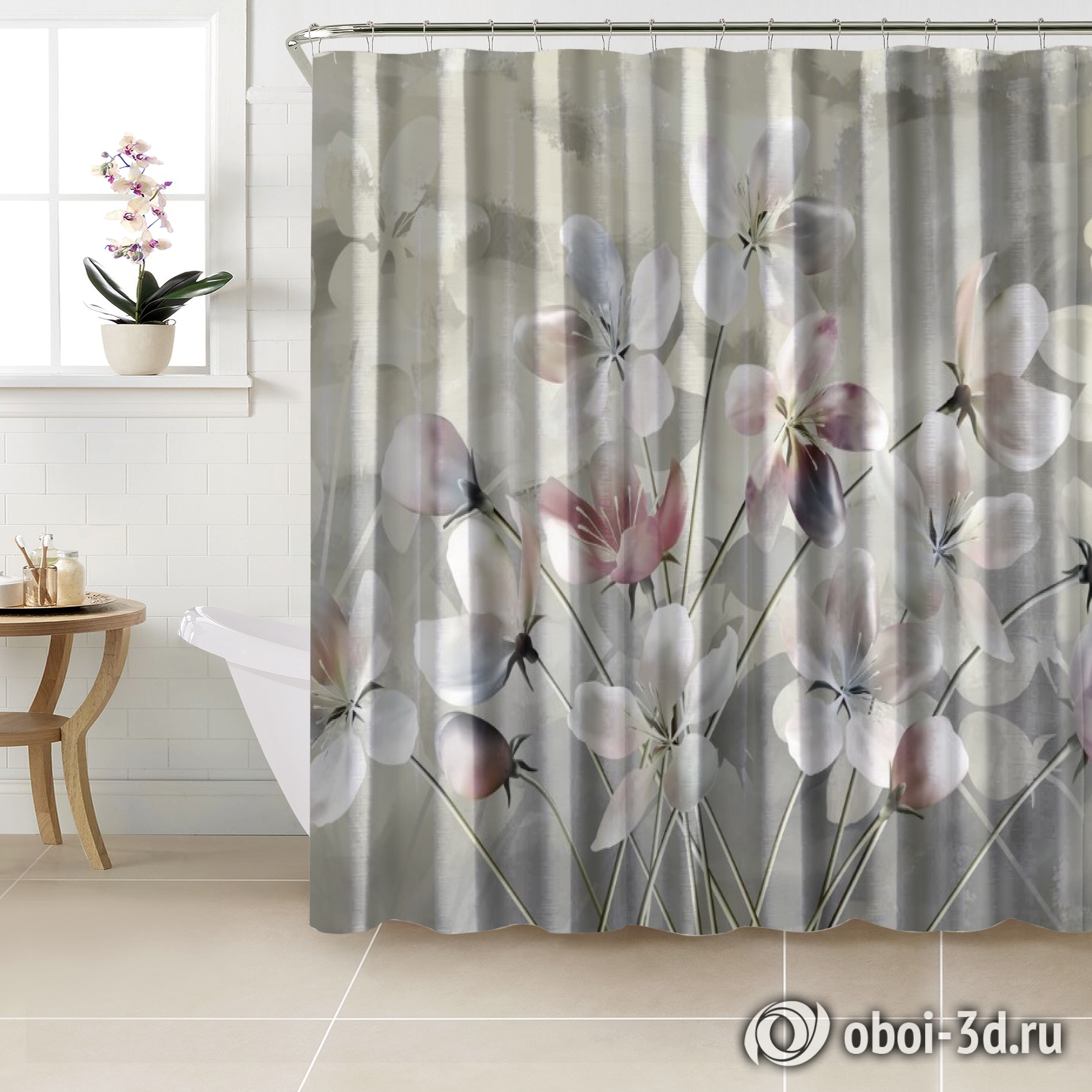 картинка Шторы для ванной «Букет жемчужных цветов» | интернет-магазин фотообоев ARTDECO