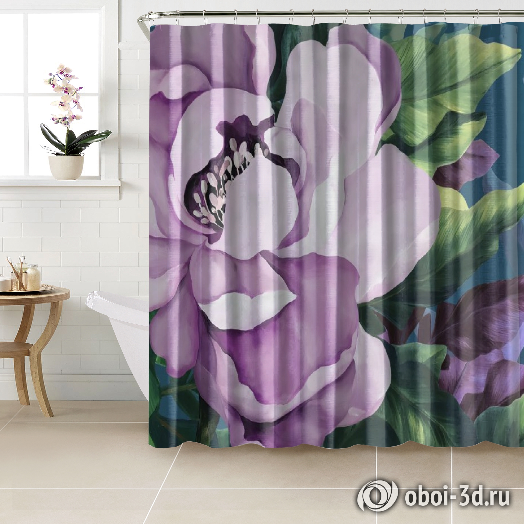 картинка Шторы для ванной «Величественный цветок в лиловых тонах» | интернет-магазин фотообоев ARTDECO