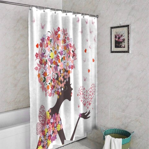 картинка 3D шторка для ванны «Девушка-весна» | интернет-магазин фотообоев ARTDECO